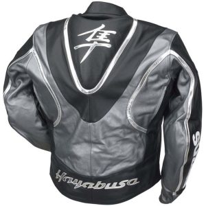 Suzuki Hayabusa Gray Motorcycle Leather Racing Jacket Back