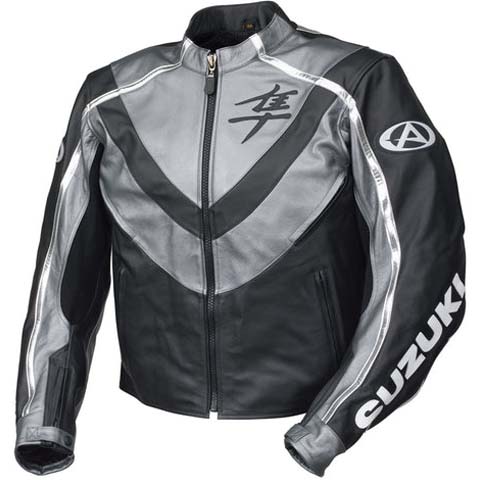 Suzuki Hayabusa Gray Motorcycle Leather Racing Jacket