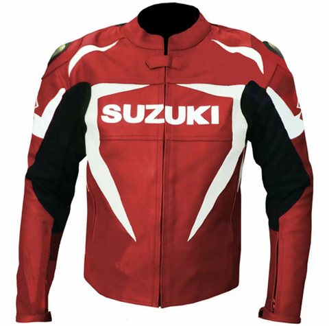 Suzuki Hayabusa Gsxr Red Motorcycle Leather Racing Jacket
