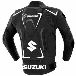 Suzuki Hayabusa Men Black Motorcycle Leather Racing Jacket Back
