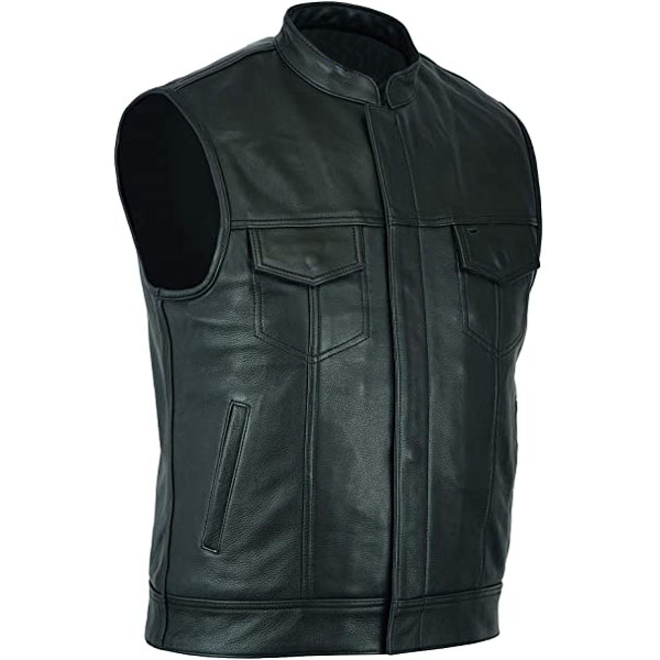 Men Sons of Anarchy Premium Cowhide Motorcycle Leather Waistcoat Vest Black