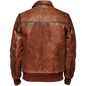 Mens Biker Vintage Distressed Brown Bomber Winter Leather Jacket Back