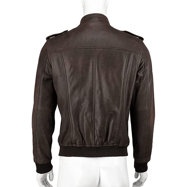 Mens Brown Real Leather Bomber Jacket