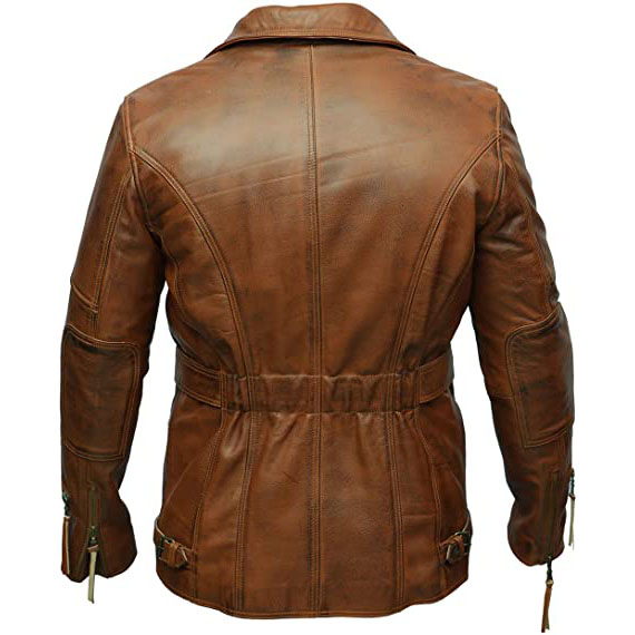 Mens Motorcycle Brown Distressed Vintage Leather Jacket Back