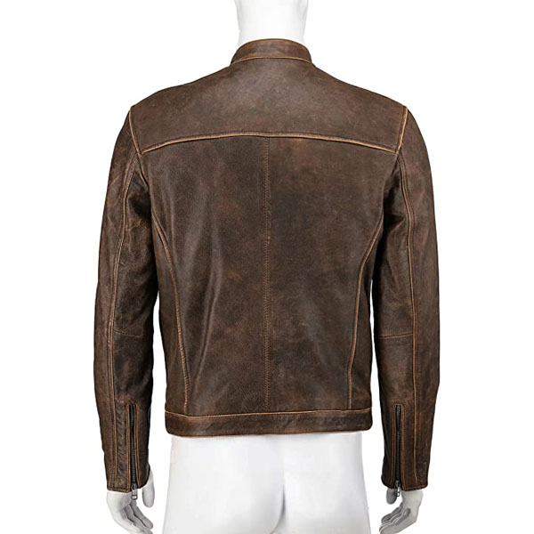 Mens Real Leather Biker Cafe Racer Vintage Motorcycle Brown Genuine Leather Jacket Back