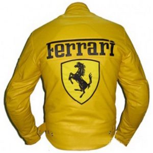 Yellow Ferrari Motorcycle Leather Jacket Back