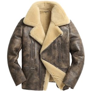 distressed sheepskin mens jacket