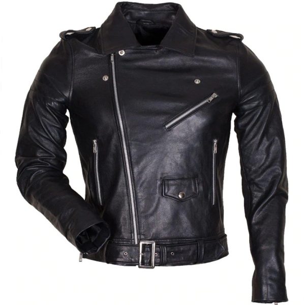 mens black brando genuine leather motorcycle jacket