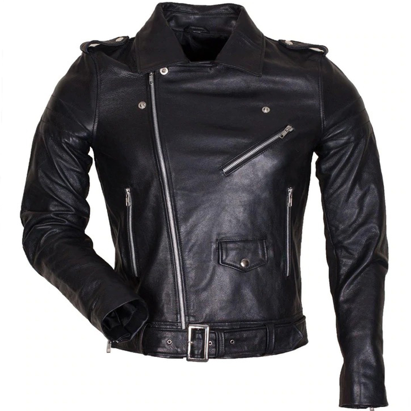 Mens Black Marlon Brando Genuine Leather Jacket Online