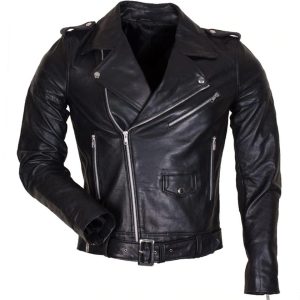 mens black marlon brando genuine leather jacket