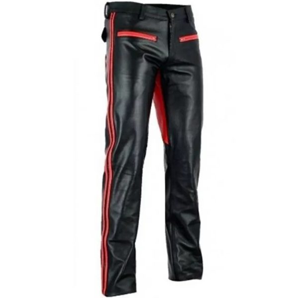 mens bootcut fit black red leather pants trouser
