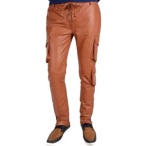 mens classic genuine soft pure tan leather cargo pants