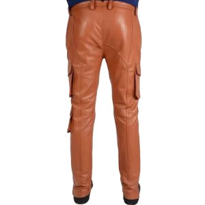 mens classic tan leather cargo pants