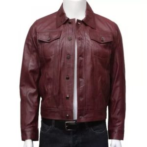 mens edgy fashion burgundy leather shirt