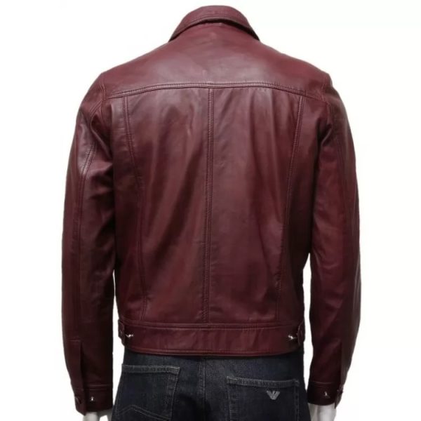 mens edgy fashion real sheepskin burgundy leather shirt