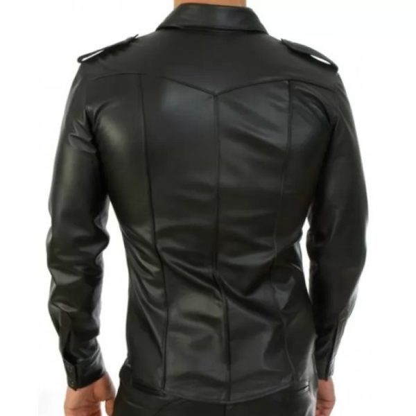 mens fabulous look real sheepskin black leather shirt