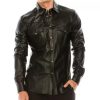 mens real sheepskin black leather shirt