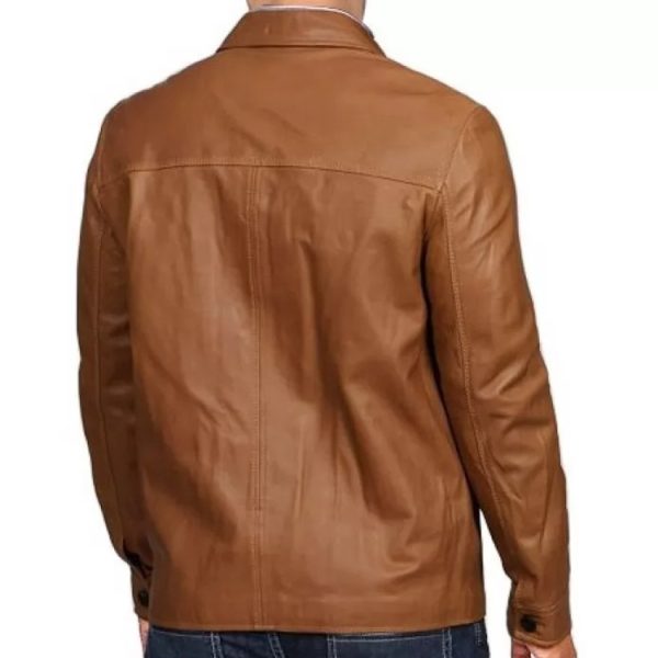 mens tan brown leather shirt