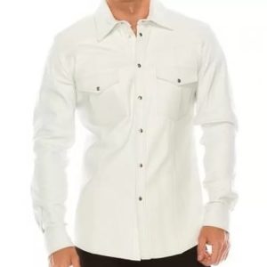 mens white leather shirt