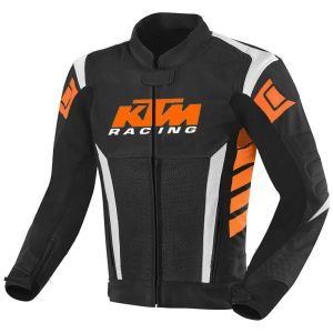 Black Orange KTM Motorcycle Racing Leather Jacket