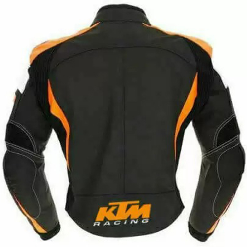 KTM Motorcycle Black And Silver Racing Leather Jacket Back