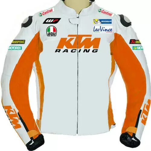 KTM Motorcycle White And Orange Racing Leather Jacket