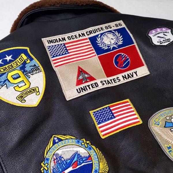2022 Dark Brown Military Style Pilot Leather Jacket Men