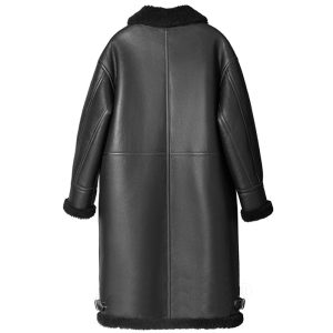 Black Sheepskin Shearling Long Coat Back