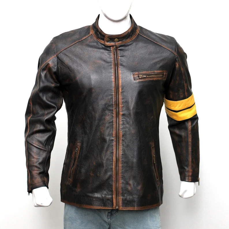 Handmade Distressed Leather Jacket for Mens