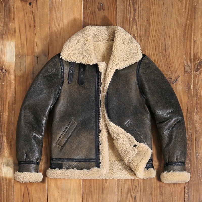New Men Winter Natural Shearling Aviator Jacket for sale