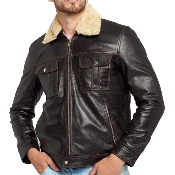 fur collar brown leather jacket