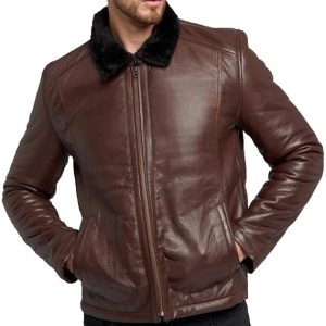fur collar shearling leather jacket