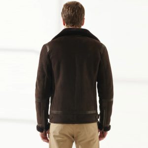men brown aviator shearling jacket back
