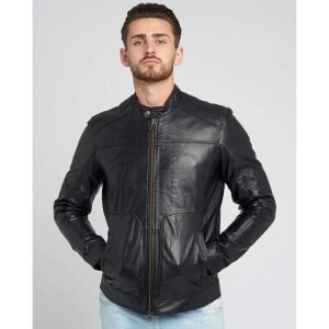 mens bomber leather jacket black