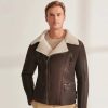 Brown Suede shearling Leather Jacket for Men