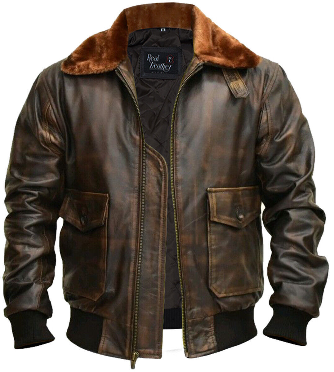 G-1 Aviator A-2 Real Bomber Flight Jacket Distressed Brown Men's Leather Jacket