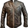 Men's Cafe Racer Distressed Leather Motrcycle Jacket