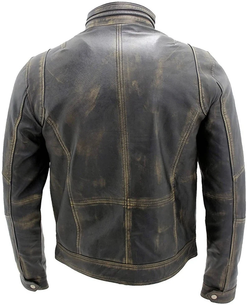 Men's Distressed Biker Leather Jacket Vintage Style