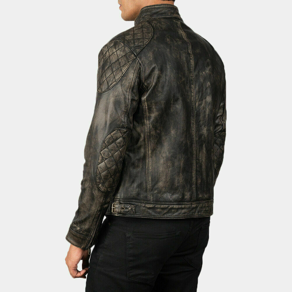 Men's Gray Distressed Leather Jacket Genuine Lambskin Zipper