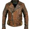 Men’s Motorcycle Vintage Cafe Racer Biker Distressed Brown Real Leather Jacket