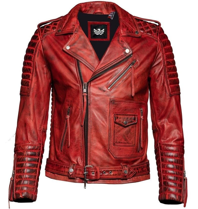 Men's Red Real Leather Biker Jacket