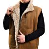 Mens B3 Bomber Shearling Fur Sheepskin Suede Leather Vest