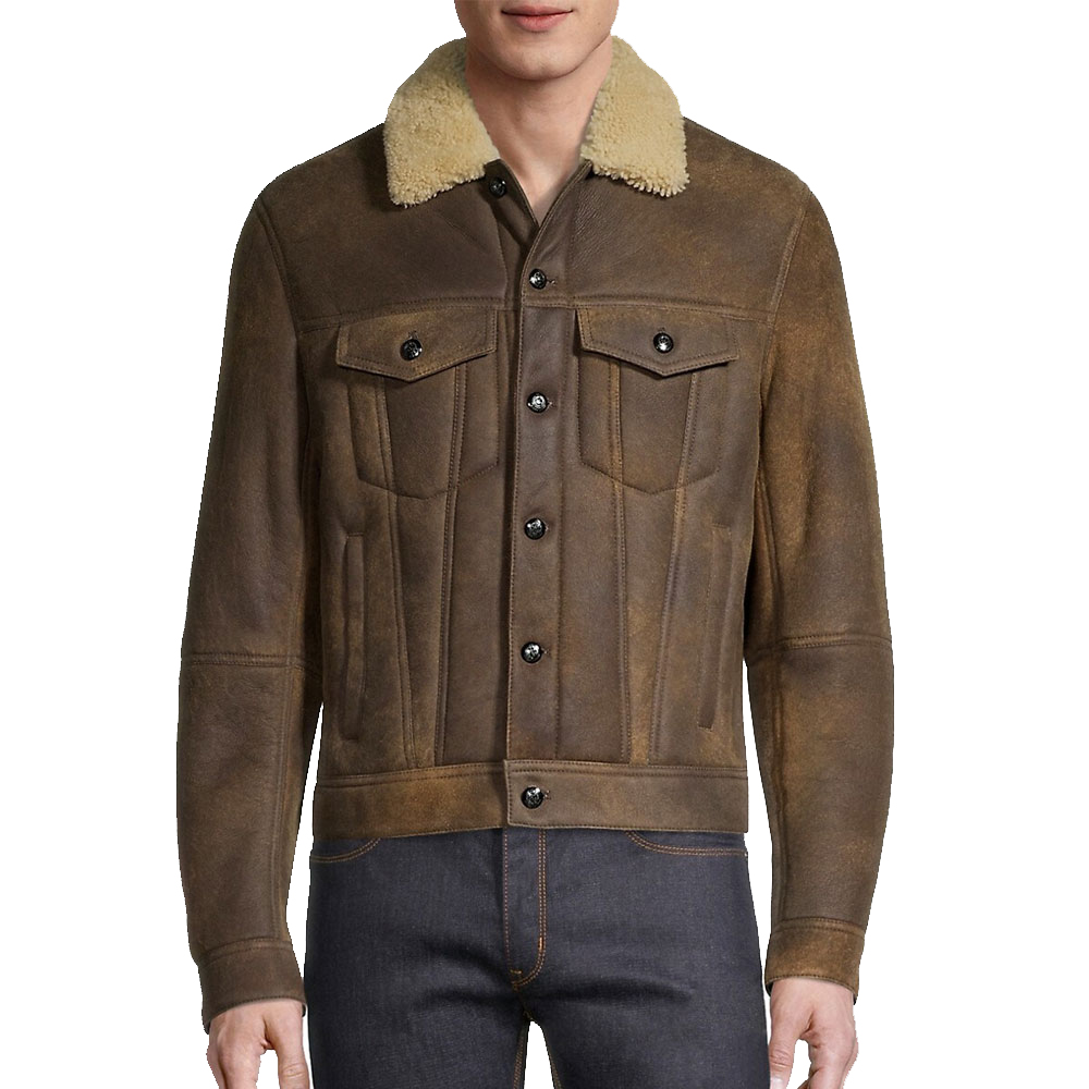 Brown Shearling Collar Trucket Jacket