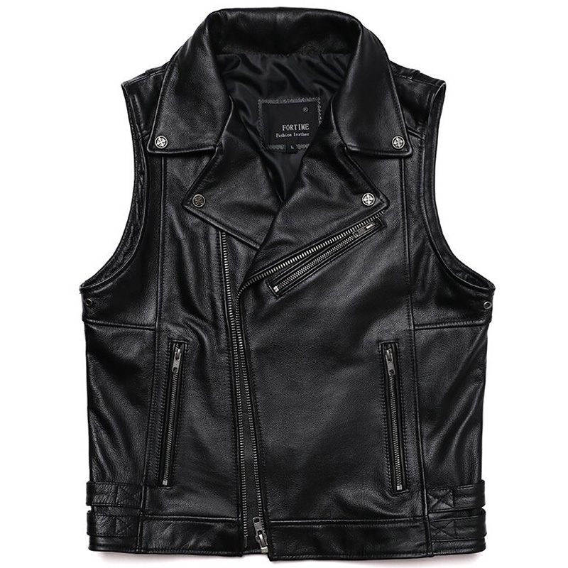 Leather Classical Motorcycle Oblique Zipper Vest