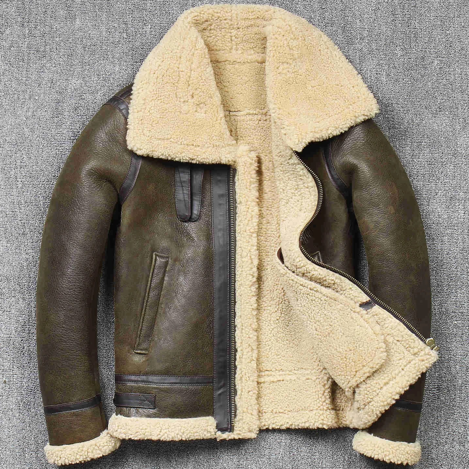 Mens B3 Bomber Aviator Sheepskin Shearling Leather Jacket