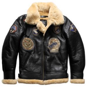Mens B3 Sheepskin Shearling Bomber Military Fur Leather Jacket