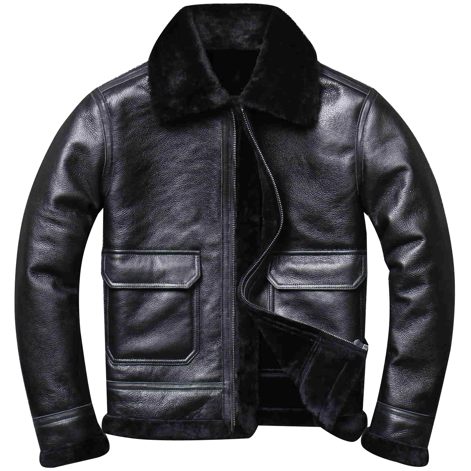Mens Black Leather Shearling Jacket Autumn Winter Sheepskin Coat