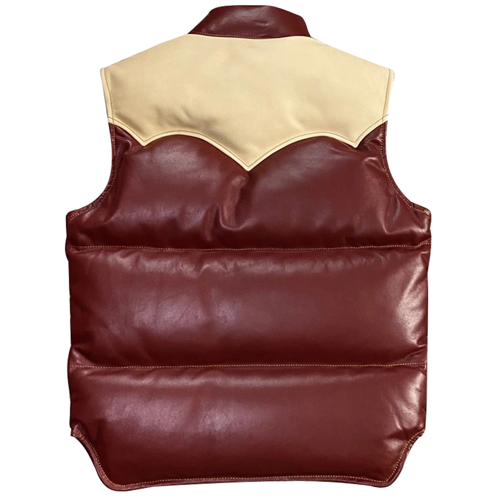 Mens Brown Beige Leather Down Warm Vest
