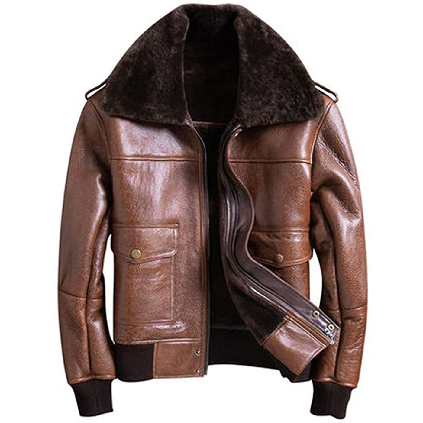 Mens Brown Shearling Lined Leather Jacket