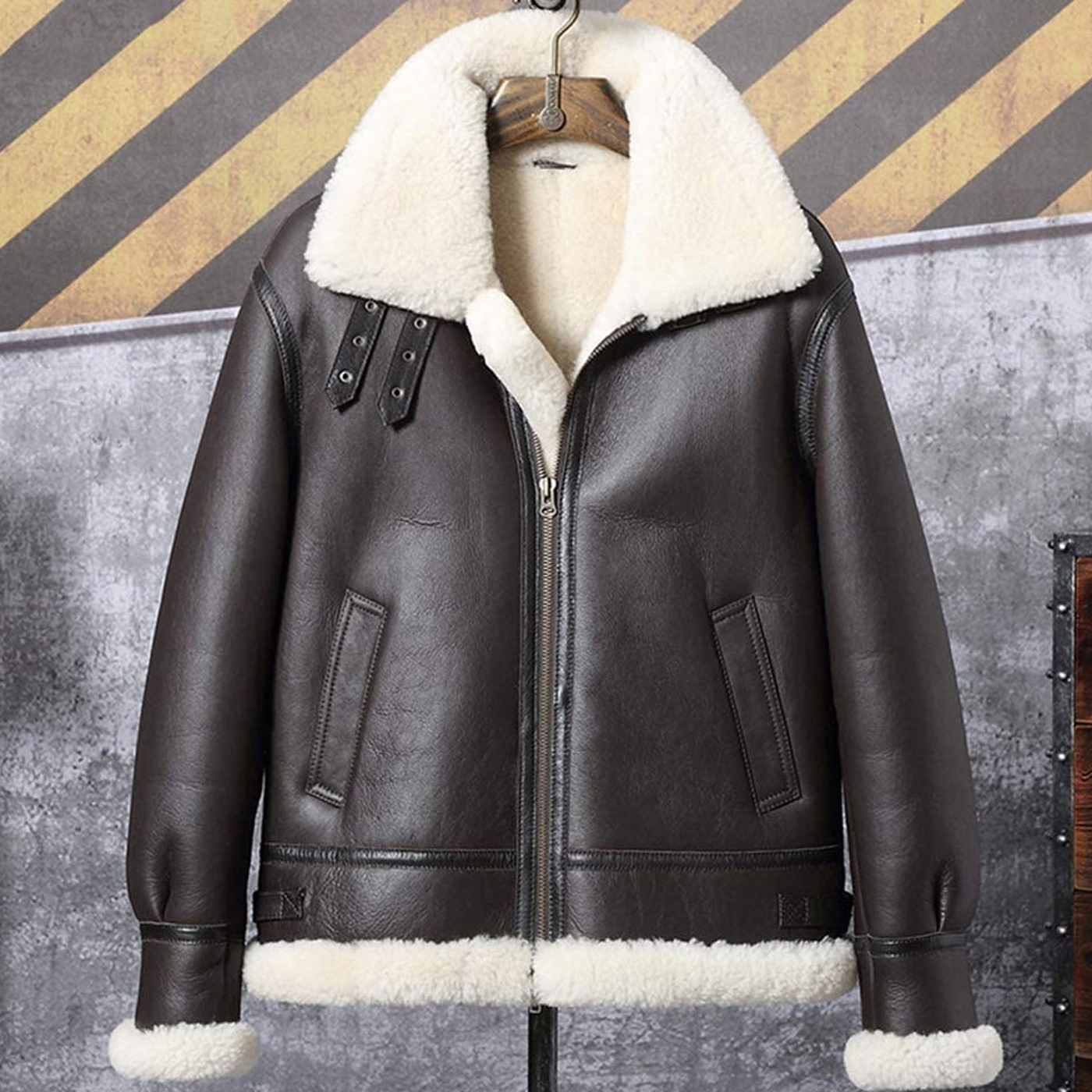 Mens Classic Shearling Leather Jacket